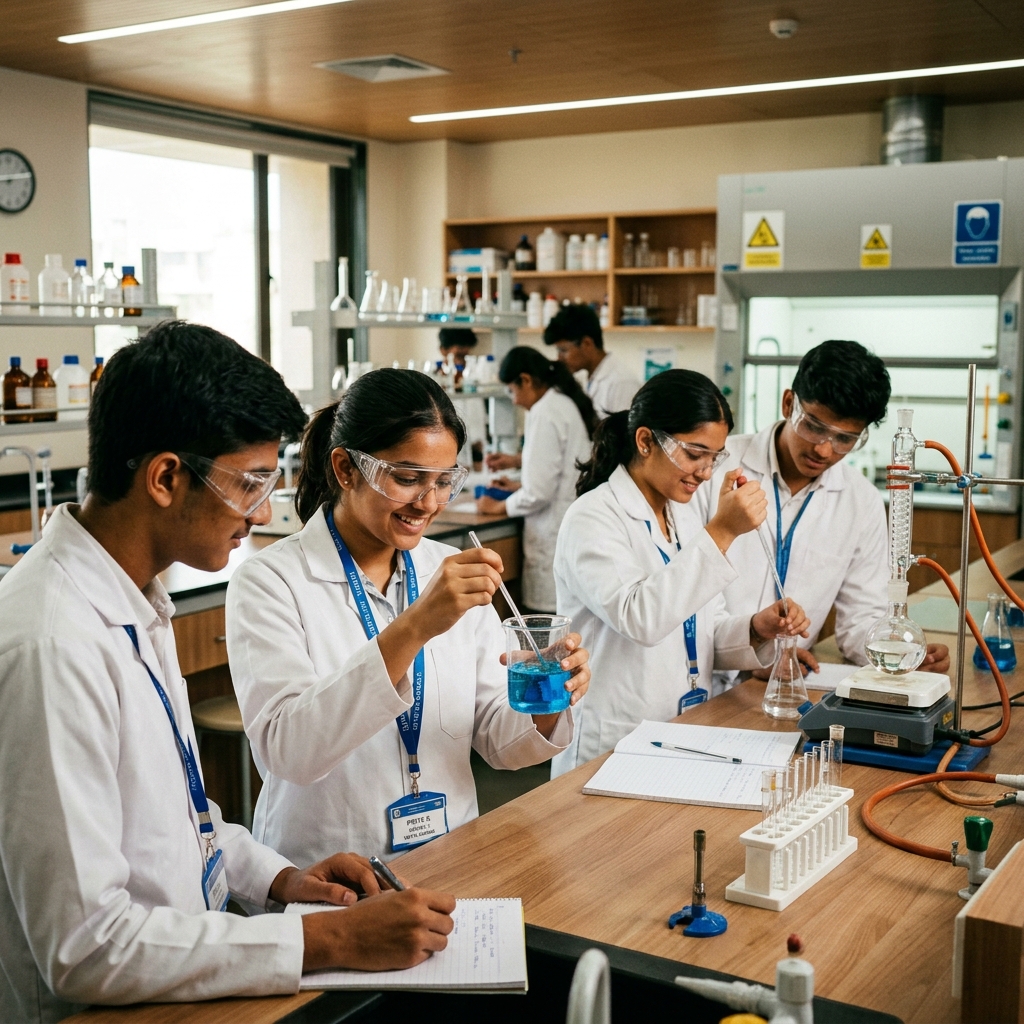 Indian students doing science practical